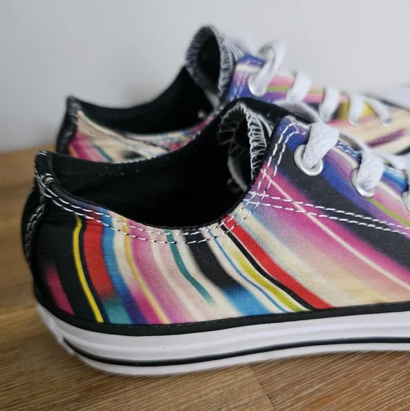 CONVERSE ALL STAR Junior Girls Low Top Striped Sneakers, Shoes - Size 2.5 - Picture 4 of 8